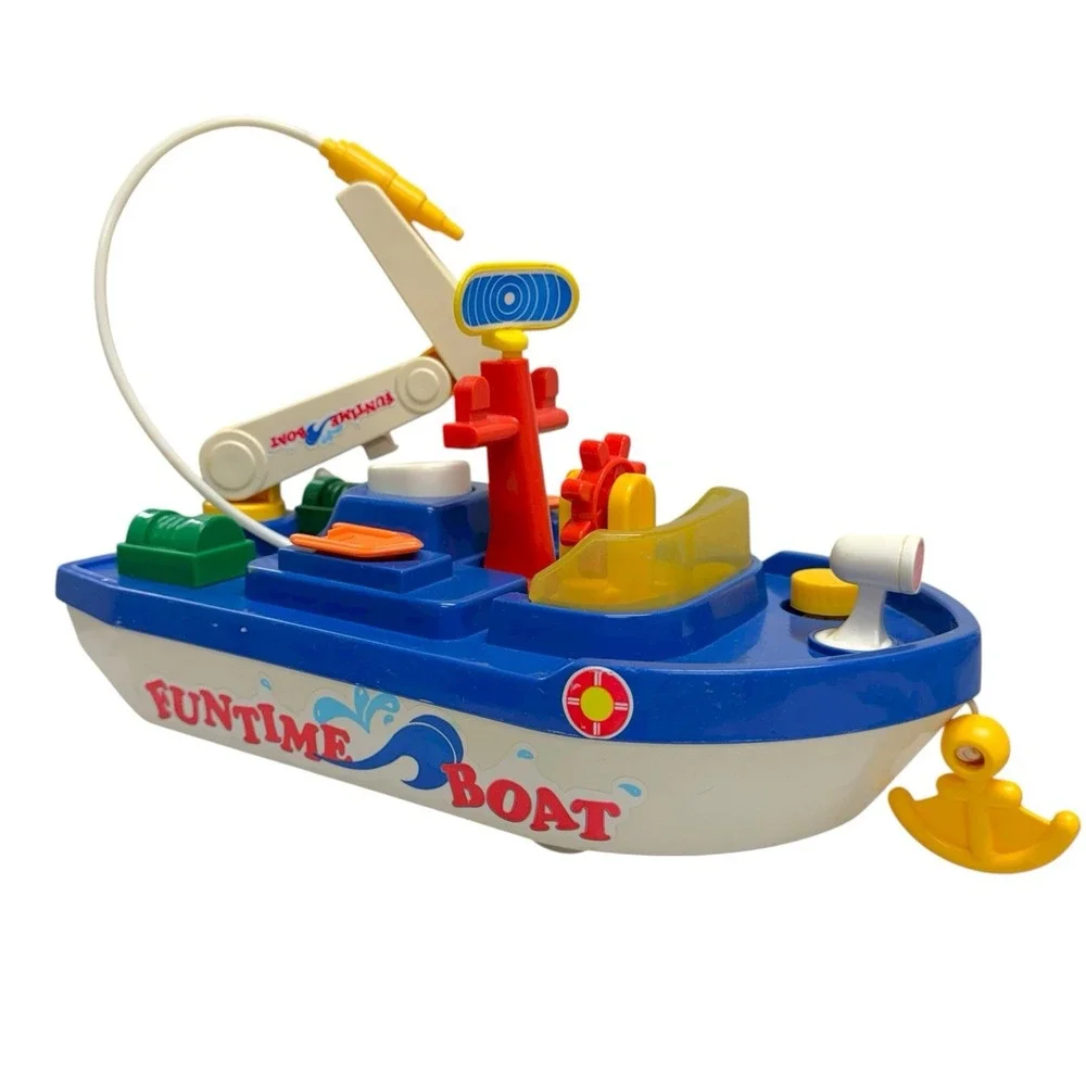 Vintage Playwell Fun Time Toy Boat Rescue Ship Wheels Moving Pieces‎